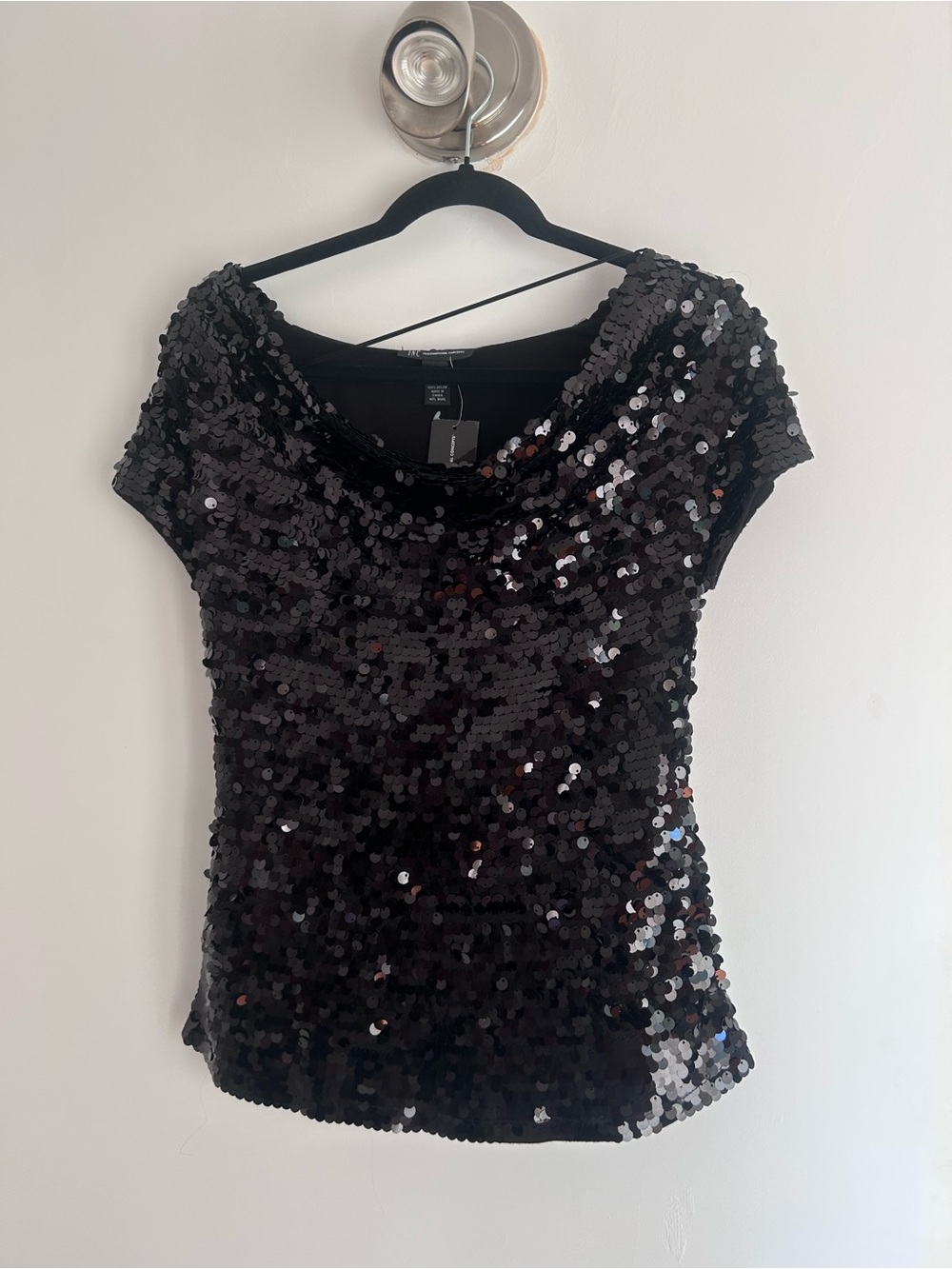 INC Black Sequin Short Sleeve Top - Women NWT